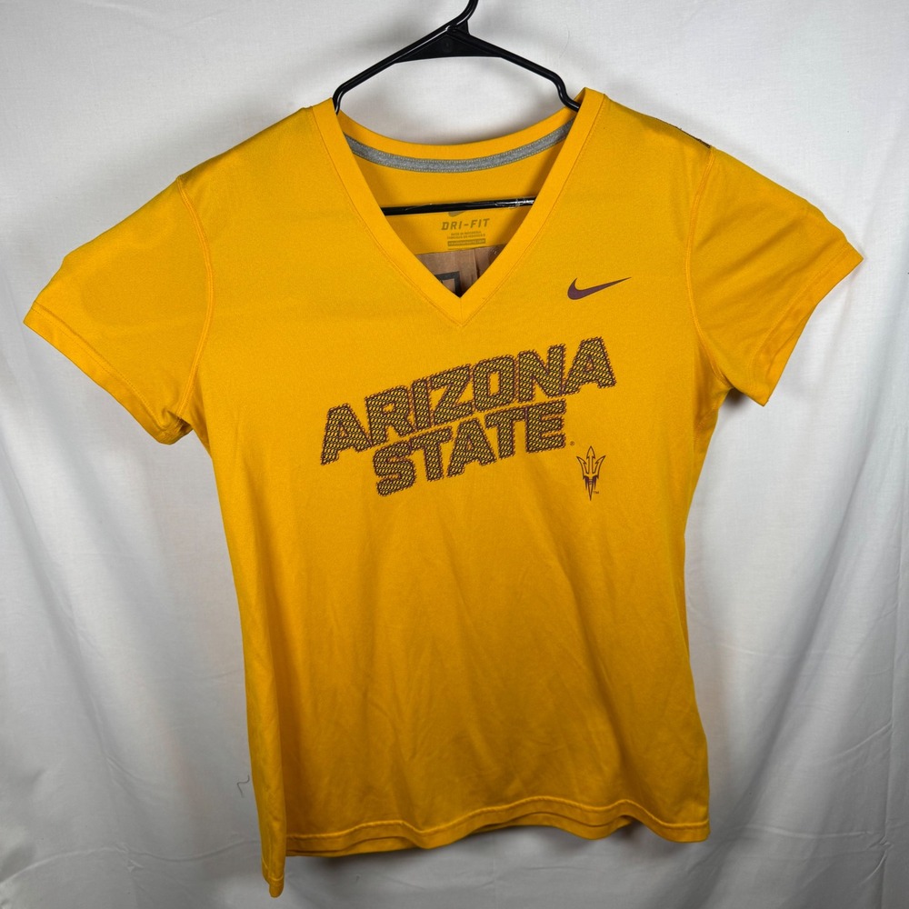 Nike T-Shirt Womens Large Gold Arizona State Sun Devils Dri-FIT V-Neck